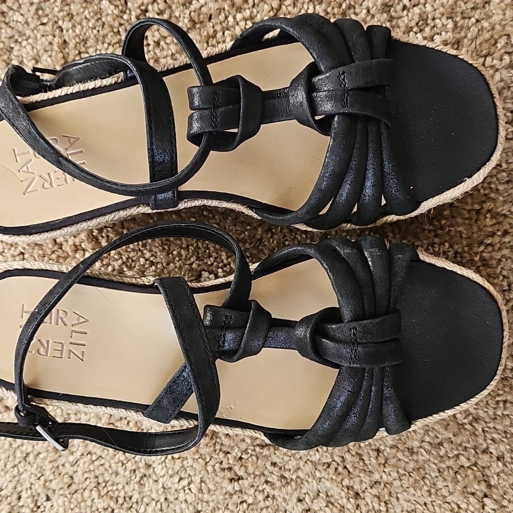 Naturalizer Odina Leather Espadrille Wedge‎ ~ Black ~ NEW